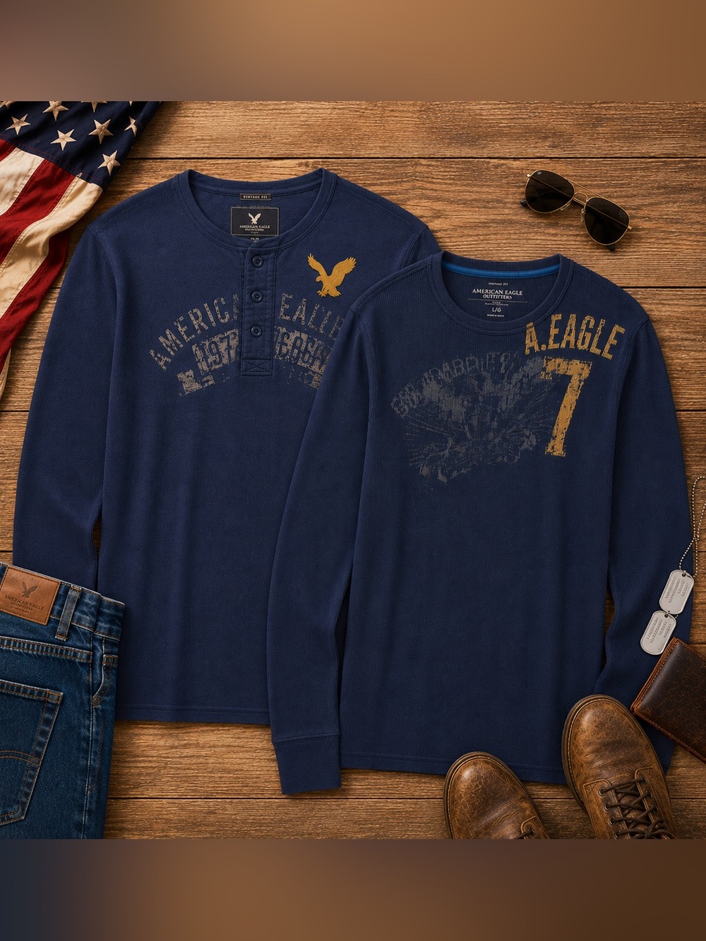 American Eagle Navy Long Sleeve Shirts